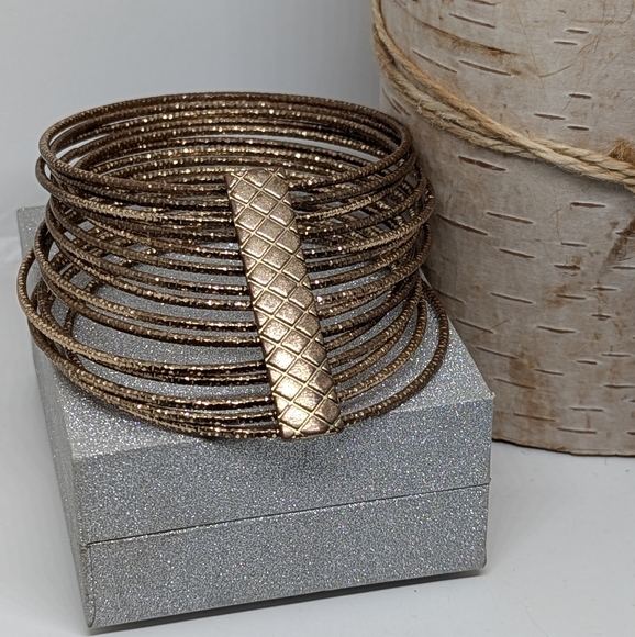 Gold Tone Sparkly Multilayer Bangle Bracelet - Picture 2 of 4